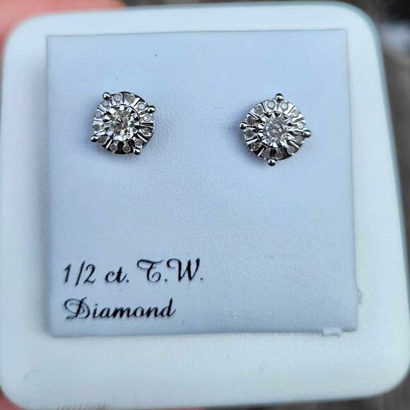 1/2 Carat T.W. Diamond Composite Round Stud Earrings MSRP $700 - Picture 3 of 11